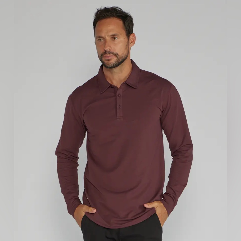 Bylt Basics Men’s Drop-Cut Long Sleeve: LUX Polo Maroon XL